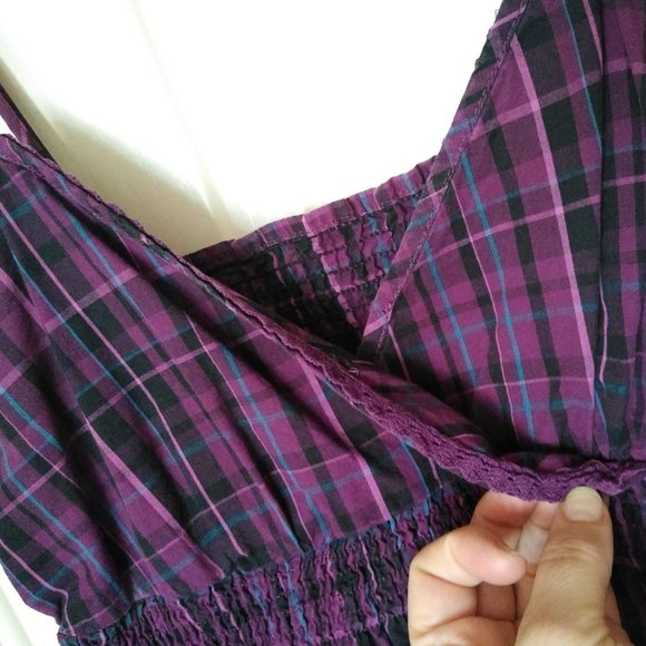 Deep purple plaid Converse One Star Cotton Sundress Sz S - Picture 3 of 10